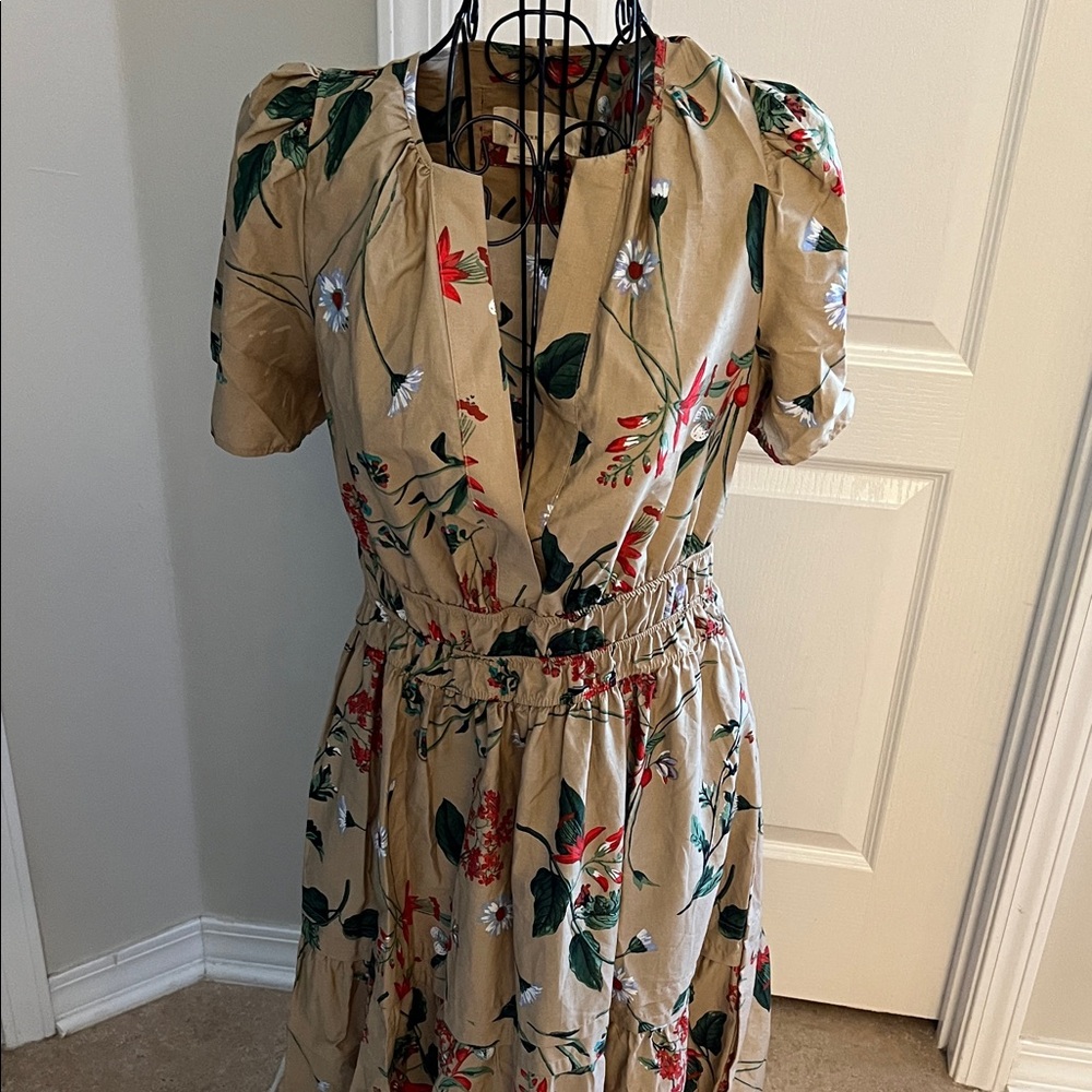 Anthropologie Beige Floral Midi Dress